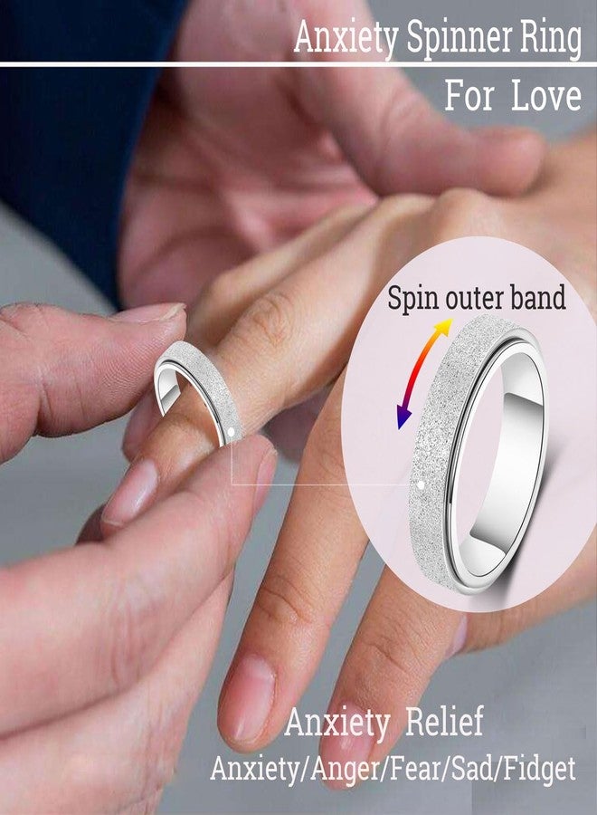 خاتم أوريل ستار لتخفيف القلق للنساء، خاتم سبينر لتخفيف التوتر، لعبة دوارة للبالغين، خاتم إبهام من الفولاذ المقاوم للصدأ للرجال، فضي، مقاس 7 - Image 3